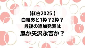 紅白2025 白組あと1枠？2枠？最後の追加発表は嵐か矢沢永吉か？